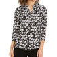 Charter Club Women's 3/4 Sleeve Printed Polo Top  Black Size XX-Large