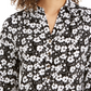 Charter Club Women's 3/4 Sleeve Printed Polo Top  Black Size XX-Large