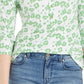 Charter Club Women's 3/4 Sleeve Printed Polo Top  Bright Green Size Large