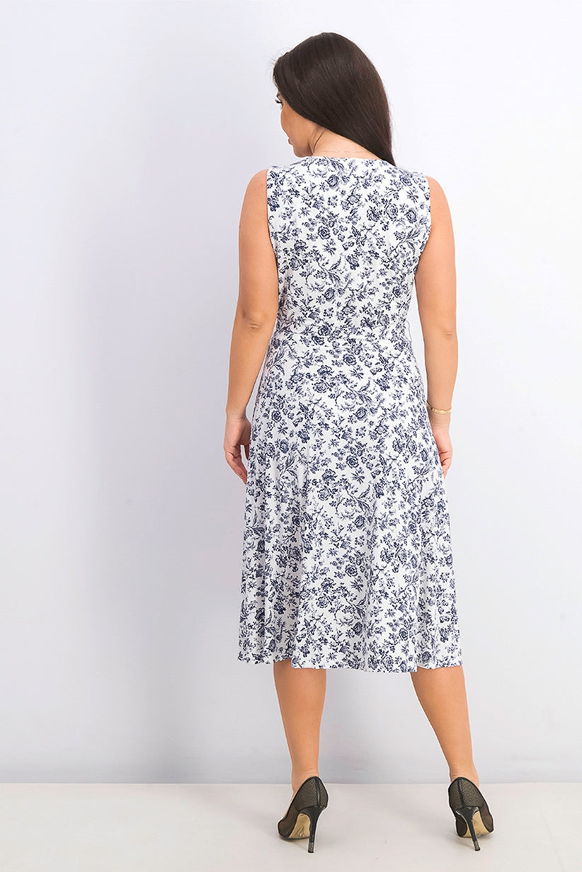 Charter Club Women's Sleeveless Printed A-Line Dress Blue Size Large