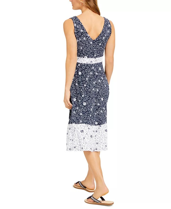 Charter Club Women's Floral Sleeveless Dress  Blue Size Medium