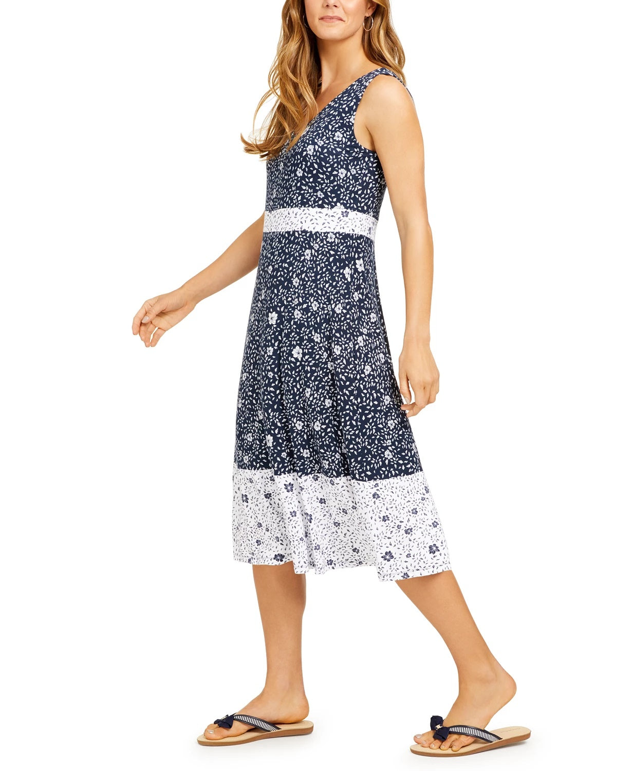Charter Club Women's Floral Sleeveless Dress  Blue Size Medium