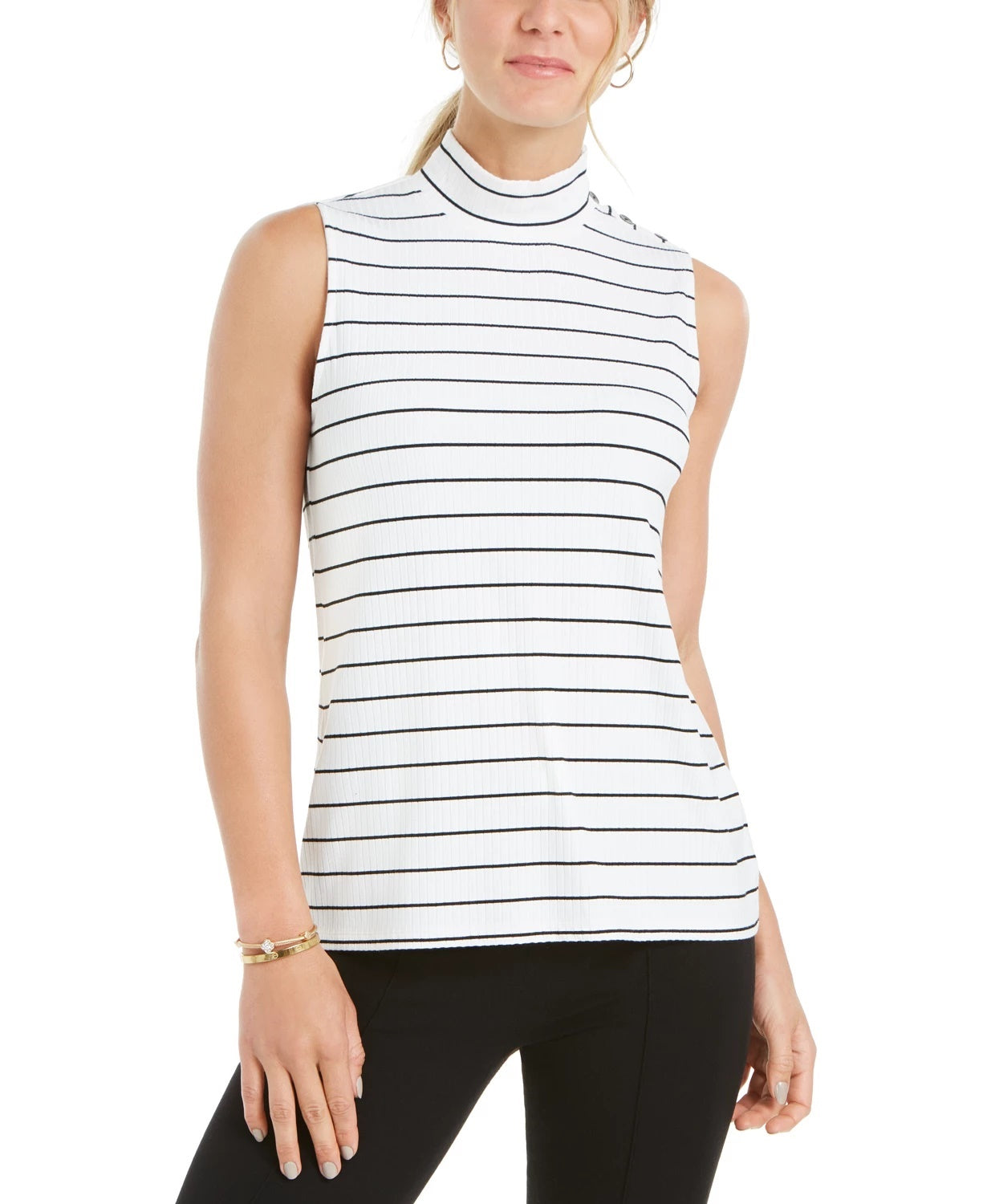 Charter Club Women's Sleeveless Mock-Neck Top White Size Large