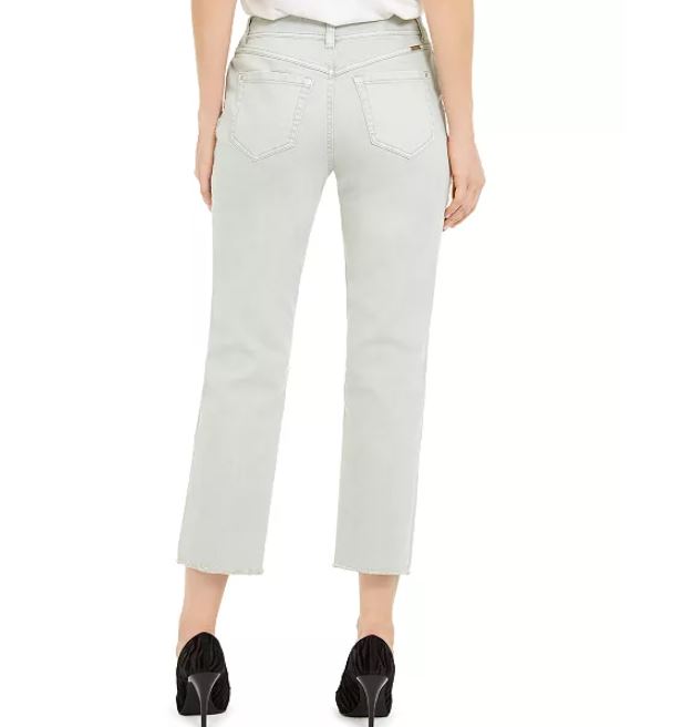 INC International Concepts Women's Frayed Hem Straight Leg Ankle Jeans Green Size 4