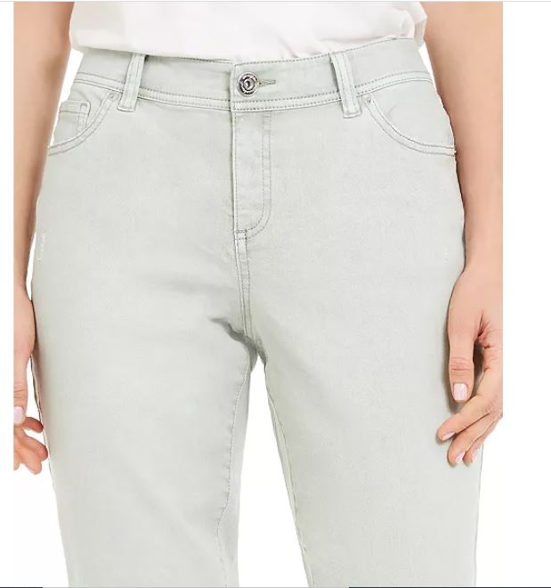 INC International Concepts Women's Frayed Hem Straight Leg Ankle Jeans Green Size 4