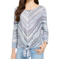 Style & Co Women's Stripe Front Tie Top Navy Size X-Large