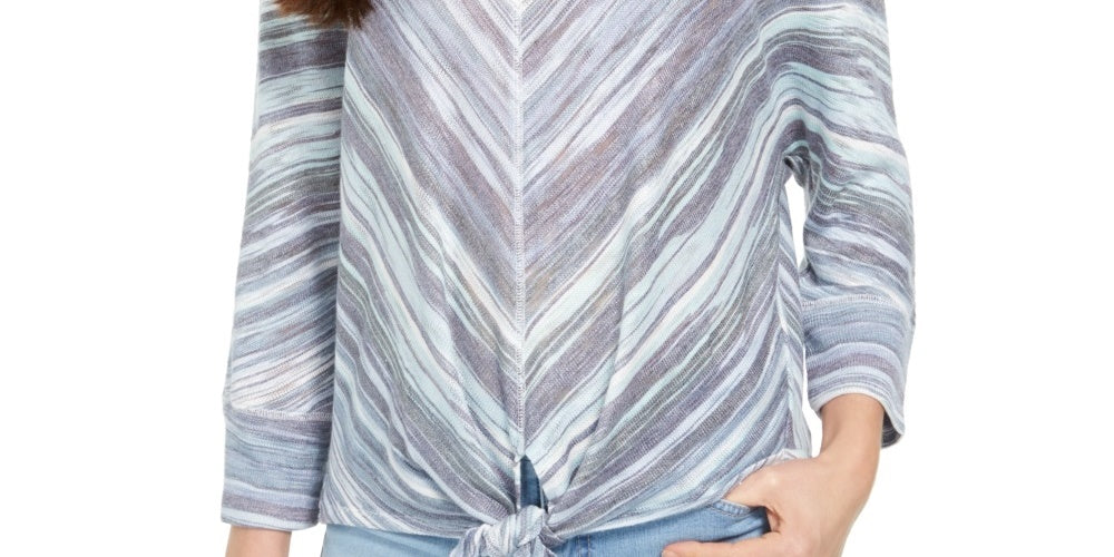 Style & Co Women's Stripe Front Tie Top Navy Size X-Large