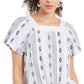 Style & Co Women's Printed Square-Neck Tie-Front Top Navy Size Medium