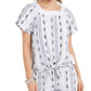 Style & Co Women's Printed Square-Neck Tie-Front Top Navy Size Extra Large
