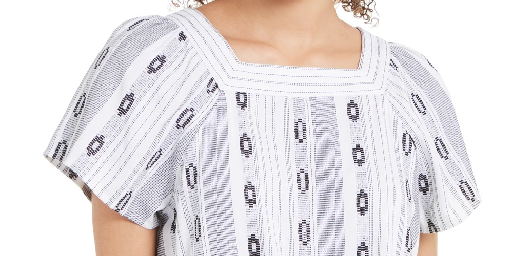 Style & Co Women's Printed Square-Neck Tie-Front Top Navy Size Extra Large