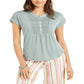 Style & Co Women's Crochet Bib Textured Top Green Size Small