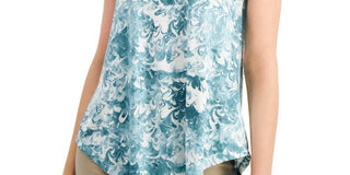 Alfani Women's Teal Printed Short Sleeve Jewel Neck Top Green Size Small