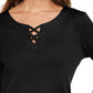 Karen Scott Women's Cotton Lace Up T-Shirt Black Size X-Small