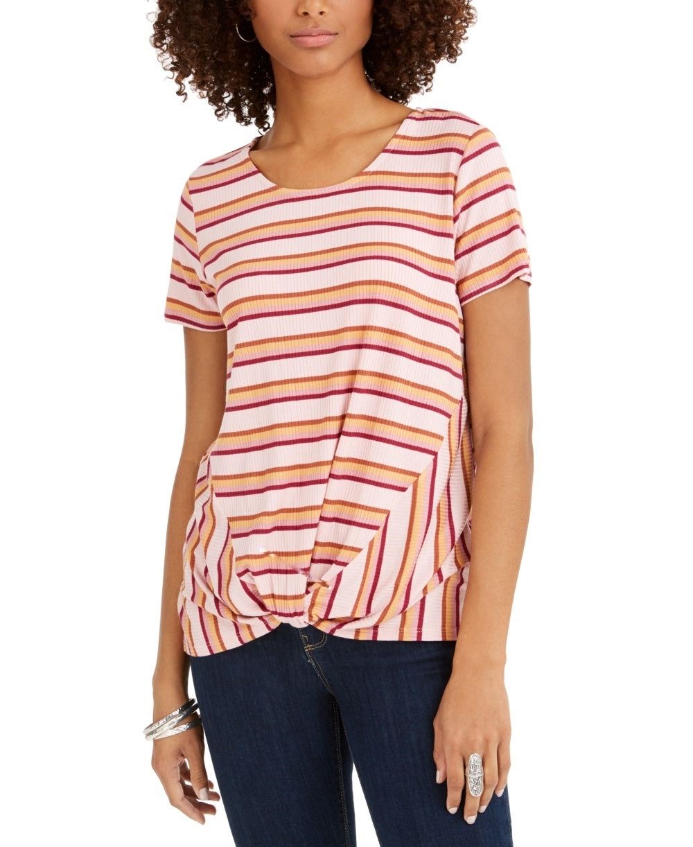 Style & Co Women's Striped Twist-Front Top Red Size XX-Large