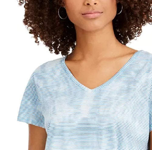 Style & Co Women's Tie-Dyed Linen-Blend Top Blue Size X-Small