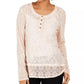 Style & Co Women's Lace Henley Top White Size X-Small