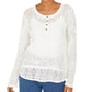 Style & Co Women's Lace Henley Top White Size Small