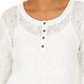 Style & Co Women's Lace Henley Top White Size Small