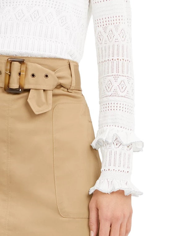 INC International Concepts Women's Ruffle-Trim Pointelle Sweater White Size XX-Large