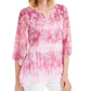 JM Collection Women's Paisley Print Embellished Split Neck Top Pink Size Large