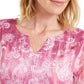 JM Collection Women's Paisley Print Embellished Split Neck Top Pink Size Large