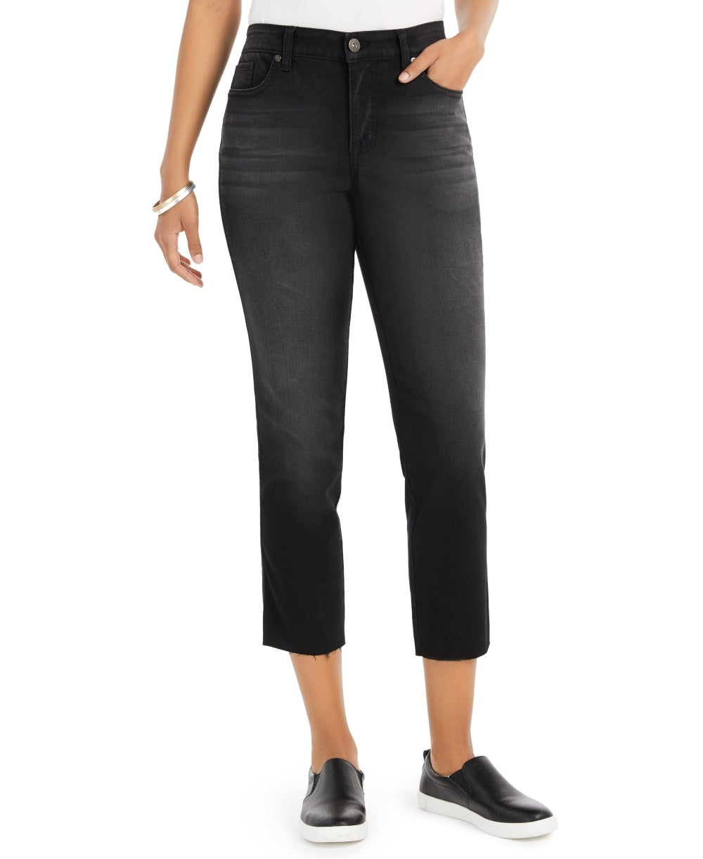 Style & Co Women's Straight Leg Cropped Denim Jeans Black Size 4