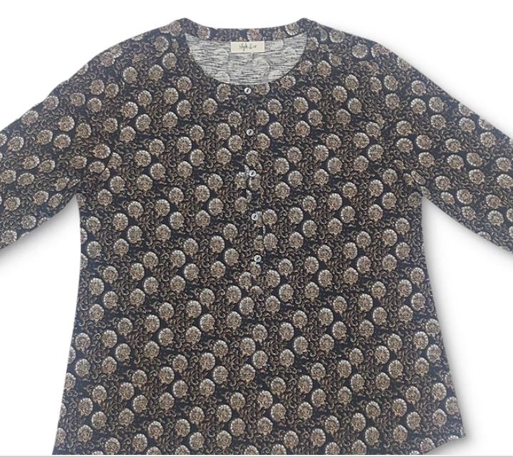 Style & Co Women's Printed Henley Shirt Black Size Large
