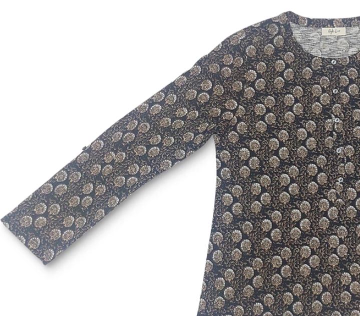 Style & Co Women's Printed Henley Shirt Black Size Small