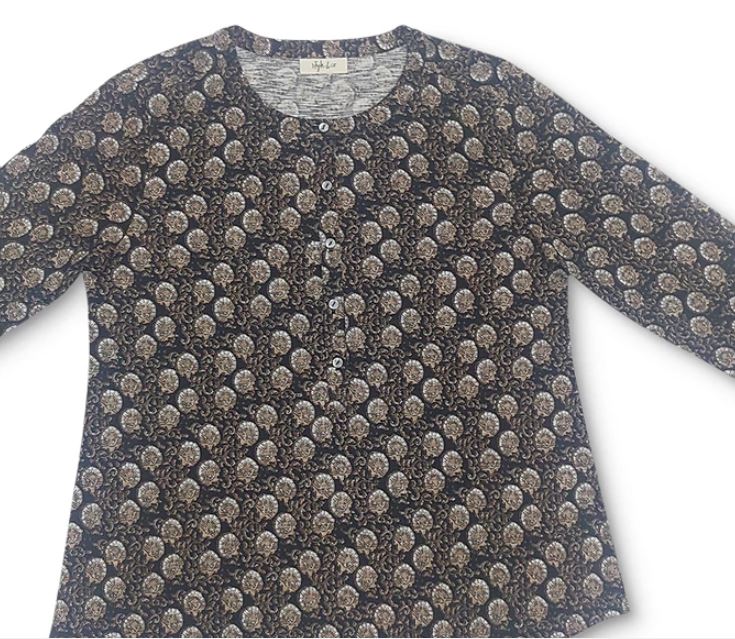 Style & Co Women's Printed Henley Shirt Black Size Small