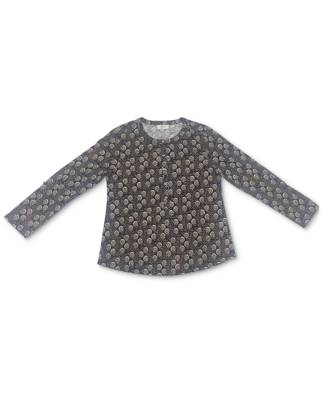 Style & Co Women's Printed Henley Shirt Black Size X-Large