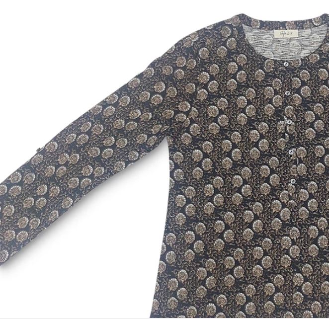 Style & Co Women's Printed Henley Shirt Black Size X-Large