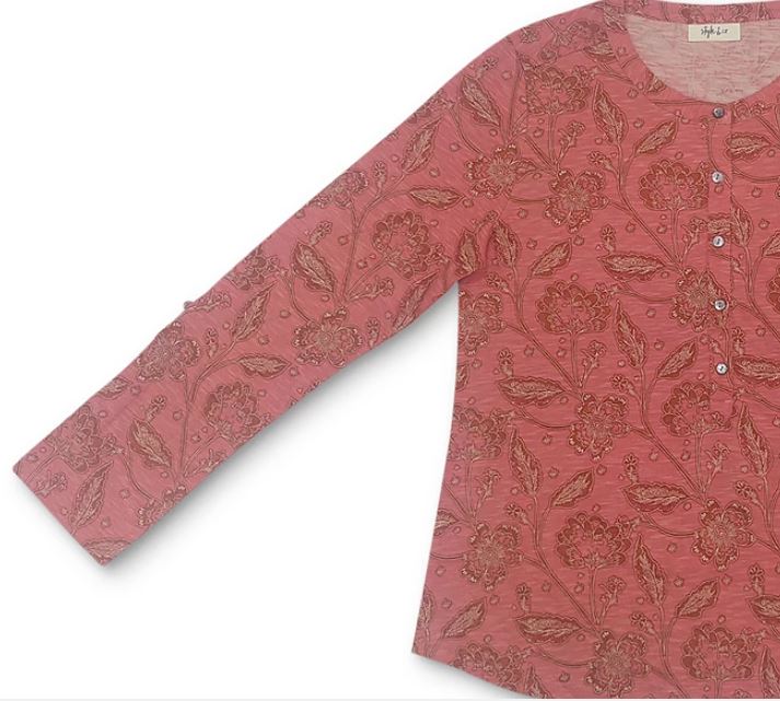 Style & Co Women's Printed Henley Shirt Red Size Medium