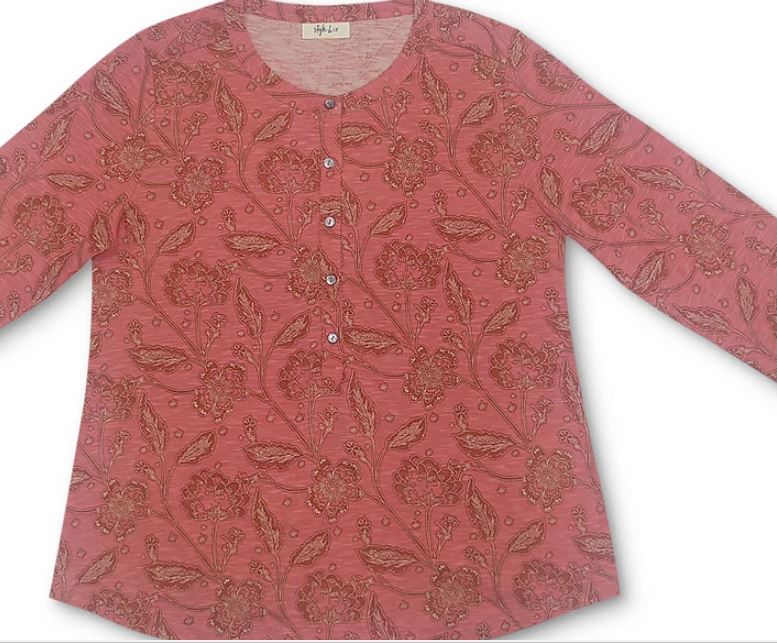 Style & Co Women's Printed Henley Shirt Red Size Medium