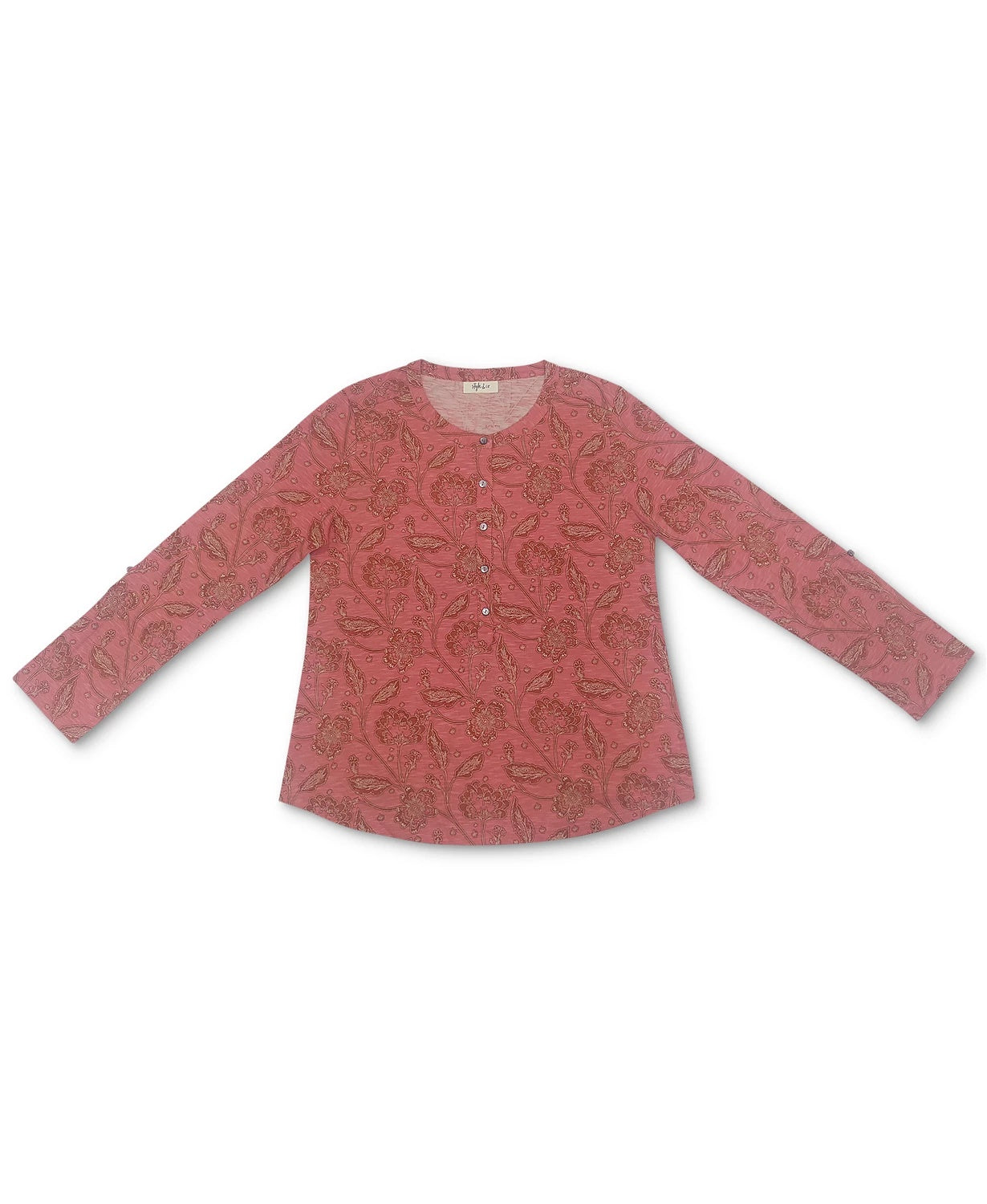 Style & Co Women's Printed Henley Shirt Red Size X-Large