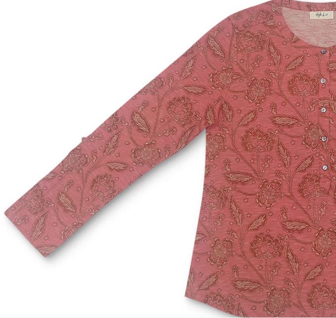 Style & Co Women's Printed Henley Shirt Red Size X-Large