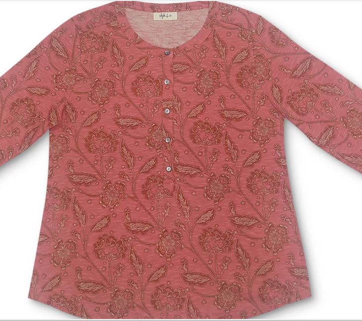 Style & Co Women's Printed Henley Shirt Red Size X-Large