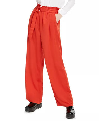 BCX Junior's Belted Paperbag Waist Pants Orange Size Medium