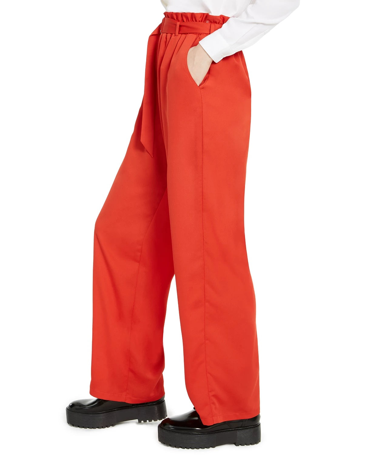 BCX Junior's Belted Paperbag Waist Pants Orange Size Medium