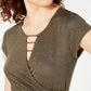 BCX Juniors' Wrap Bar-Detail Top Dark Green Size Small