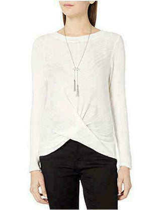 BCX Junior's Twist Front Rib Knit Sweater White Size X-Small