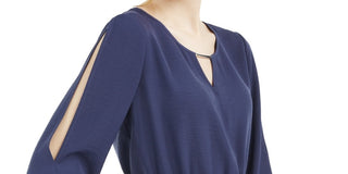 BCX Junior's Split Sleeve Cinched Waist Top Navy Size Small