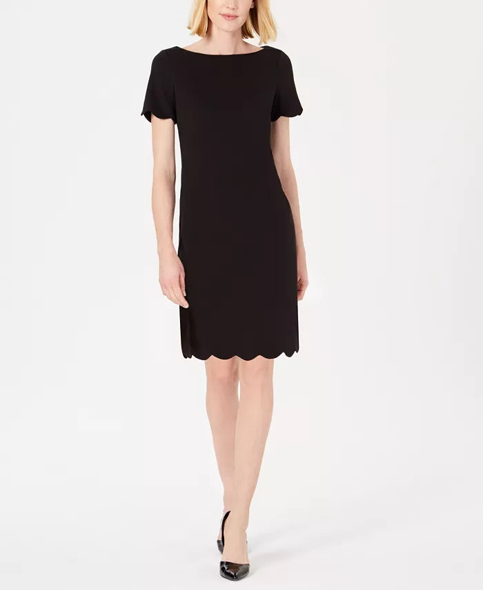 Kasper Women's Scalloped Crepe Dress Black Size 10