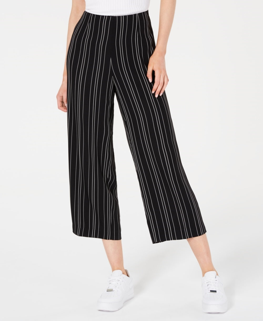 Bar III  Women's Cropped Stripe Pants Black Size 14