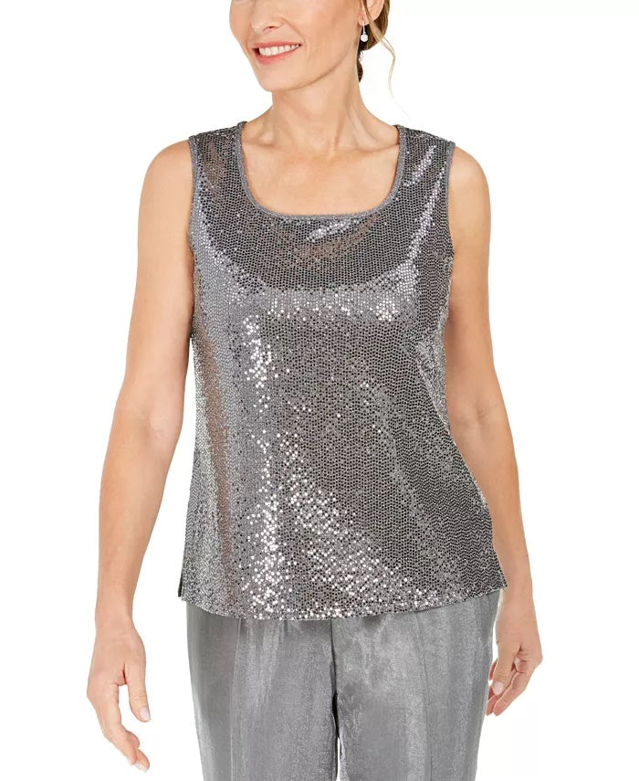 Kasper Women's Square-Neck Metallic Top Silver Size Small