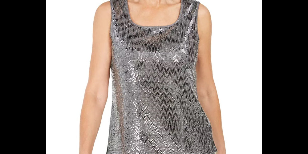 Kasper Women's Square-Neck Metallic Top Silver Size Small