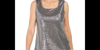 Kasper Women's Square-Neck Metallic Top Silver Size Small