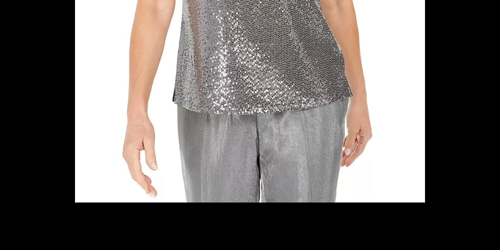 Kasper Women's Square-Neck Metallic Top Silver Size Small