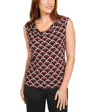 Kasper Women's Printed Sleeveless Jewel Neck Top Red Size X-Small