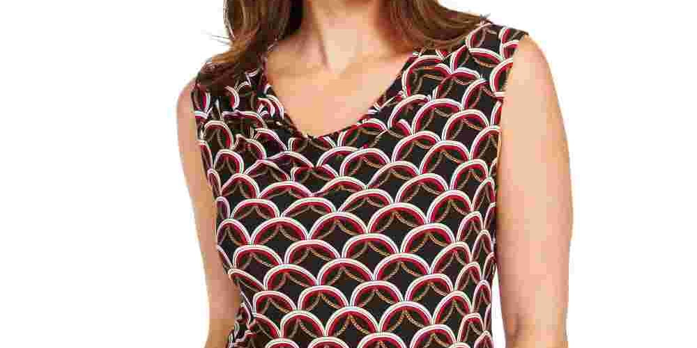 Kasper Women's Printed Sleeveless Jewel Neck Top Red Size X-Small