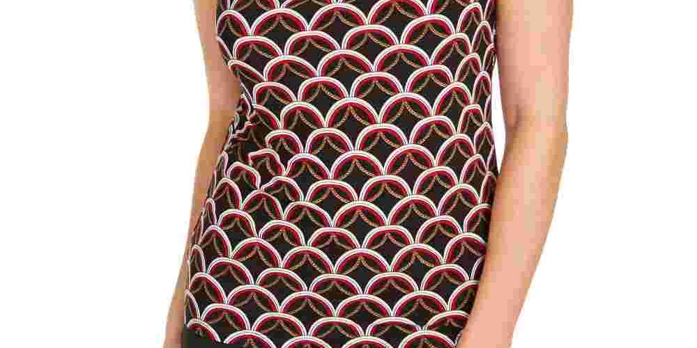 Kasper Women's Printed Sleeveless Jewel Neck Top Red Size X-Small